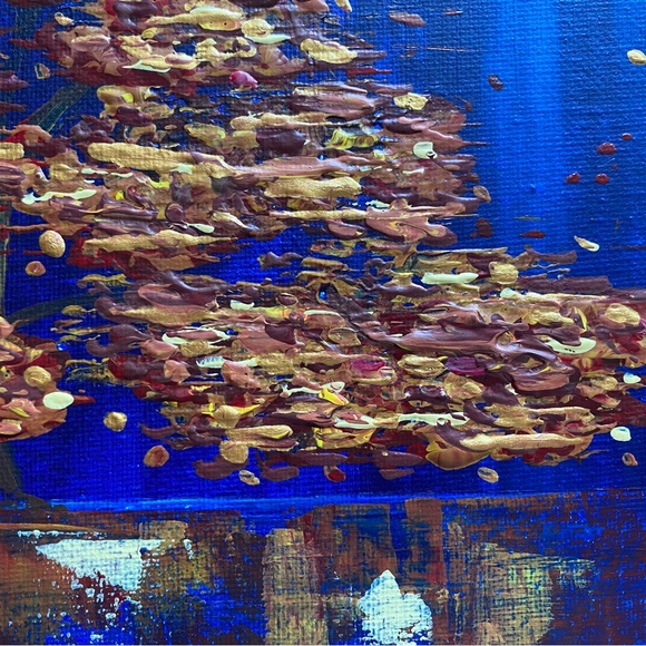 🌙New Original Painting Handmade Gold Tree Water Acrylic Wall Art Gift Gold Blue - Picture 6 of 7